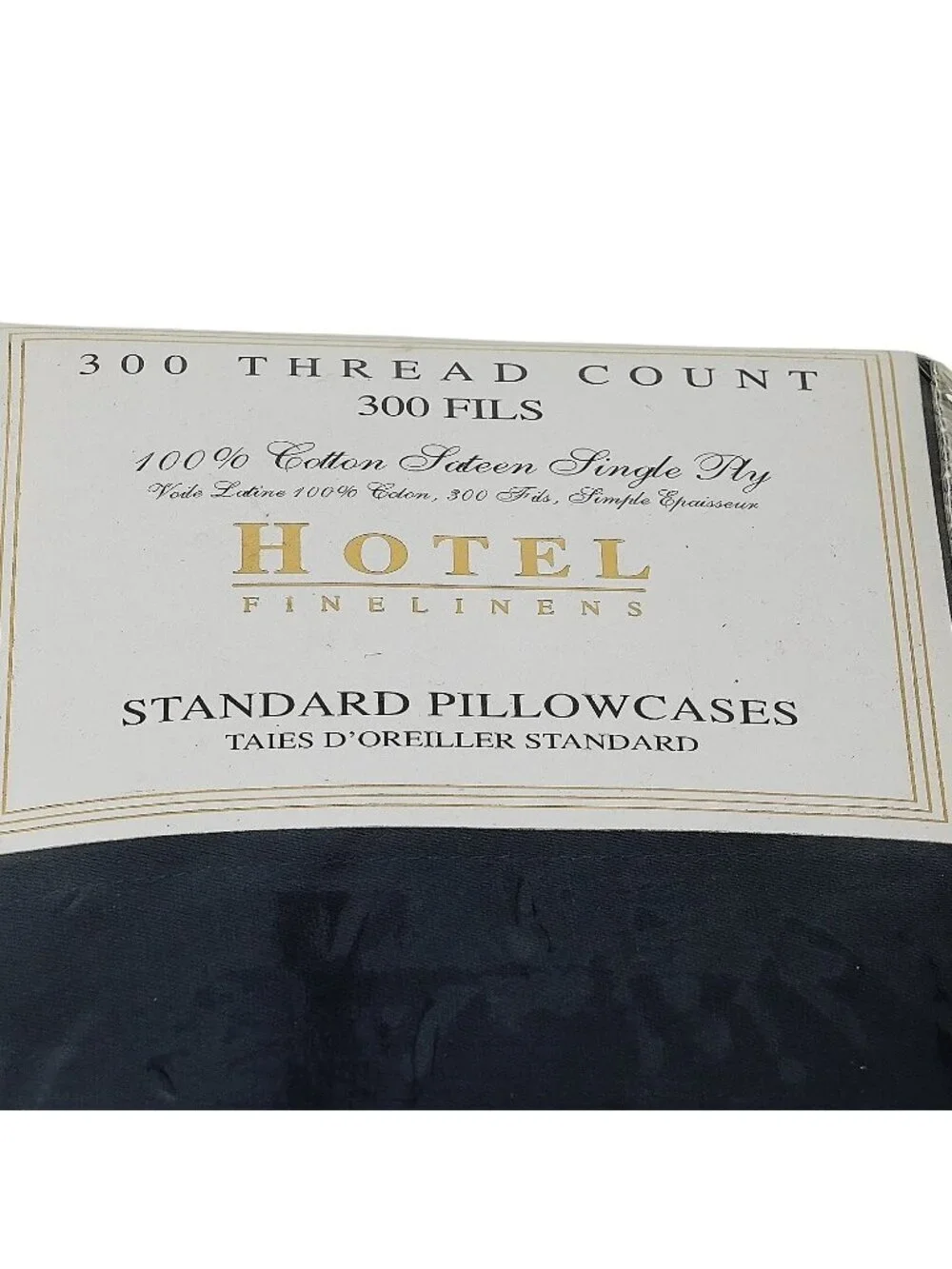 Hotel Fine Linens Pair of Pillowcases Navy Blue 100% Cotton Sateen NWT